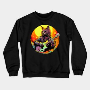 Cat Playing Guitar Funny Cat With Guitar Cute Cat Guitar Crewneck Sweatshirt